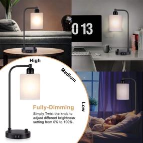 img 1 attached to Yarra Decor - Industrial Bedside Table Lamp Set of 2: Contemporary 🛋️ USB Dimmable Lamps with Glass Shade for Bedroom and Living Room, Including LED Bulbs