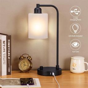 img 3 attached to Yarra Decor - Industrial Bedside Table Lamp Set of 2: Contemporary 🛋️ USB Dimmable Lamps with Glass Shade for Bedroom and Living Room, Including LED Bulbs