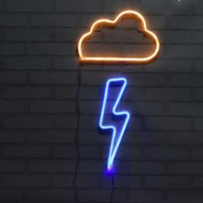 img 4 attached to 🌟 LED Decorative Lights for Bedroom Party Decoration - Neon Light 2-Pack: Blue Lightning Bolt & Yellow Cloud - Battery and USB Powered Wall Art (CLD+LNBB)