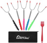 🔥 expectland marshmallow roasting sticks - set of 5 telescopic forks with free bag and silicone brush - 45" long heavy duty smores skewers for fire pit and campfire cooking - essential camping grill accessories logo