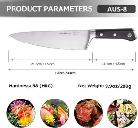 img 3 attached to 🔪 Поварской нож Godmorn 8 дюймов, из японской нержавеющей стали AUS-8 с рукояткой из материала G10 для точного нарезания мяса и овощей, нарезки, кубикования, рубки - идеален для использования дома и в ресторане.