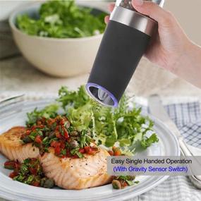 img 3 attached to ISMARTEN Gravity Electric Pepper Grinder and Salt Grinder Mill: Adjustable 🌶️ Coarseness, Battery Powered, Automatic Operation with LED Light - Brushed Stainless Steel