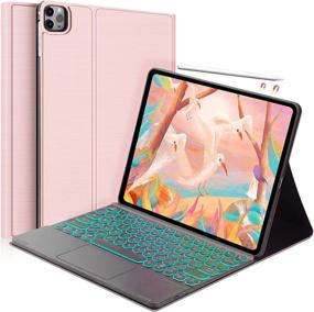 img 4 attached to 🌸 Ultra Slim Folio Protective Cover for iPad Pro 12.9 4th Gen 2020/3rd Gen 2018 - Detachable Keyboard Case with Apple Pencil Charging Support - 7 Color Backlit Touchpad Keyboard - Rose Gold