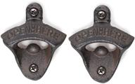 zramo 2 pack retro black wall-mounted bartender's bottle opener - heavy-duty cast iron set with screws included logo