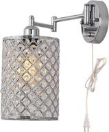 🔌 kingmi dimmable crystal industrial swing arm wall sconce: plug-in wall light with on/off rotary switch on backplates & 4.9-foot clear cord логотип