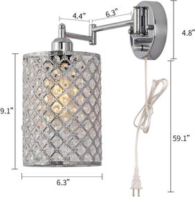 img 2 attached to 🔌 Kingmi Dimmable Crystal Industrial Swing Arm Wall Sconce: Plug-in Wall Light with On/Off Rotary Switch on Backplates & 4.9-Foot Clear Cord