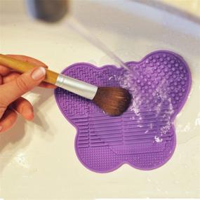 img 1 attached to 🦋 Silicone Brush Cleaning Mat - Butterfly Shape Scrubber - Portable Beauty Washing Tool for Makeup and Art Brushes - Extend Lifespan - Top Cleaner Pad! (Purple)