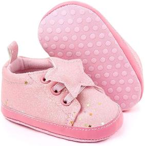 img 4 attached to Premium Canvas Baby Sneakers with Soft Sole and Sparkly Lace Up - Perfect for Toddler's First Steps