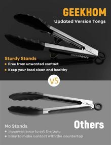 img 3 attached to 🍴 GEEKHOM Tongs: 12 Inch Stainless Steel Kitchen Tongs with Silicone Tips and Stands - Heat Resistant, Non-Stick Cooking Tool for Serving, Salad, Pasta & BBQ