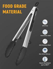 img 1 attached to 🍴 GEEKHOM Tongs: 12 Inch Stainless Steel Kitchen Tongs with Silicone Tips and Stands - Heat Resistant, Non-Stick Cooking Tool for Serving, Salad, Pasta & BBQ