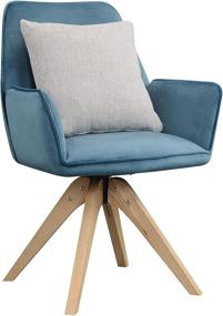 img 3 attached to 🪑 Miranda Swivel Accent Chair in Velvet Blue/Natural Wood by Convenience Concepts