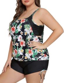 img 4 attached to 👙 Hanna Nikole Women's Plus Size Striped Printed Strappy Tankini Top with Shorts: Stylish Two Piece Swimsuit for Curvy Ladies