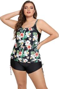 img 2 attached to 👙 Hanna Nikole Women's Plus Size Striped Printed Strappy Tankini Top with Shorts: Stylish Two Piece Swimsuit for Curvy Ladies