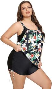 img 3 attached to 👙 Hanna Nikole Women's Plus Size Striped Printed Strappy Tankini Top with Shorts: Stylish Two Piece Swimsuit for Curvy Ladies