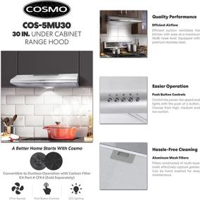 img 3 attached to 🔥 Cosmo COS-5MU30 30 inch Under Cabinet Range Hood – Ductless Convertible Duct, Slim Kitchen Stove Vent with 3-Speed Exhaust Fan, Reusable Stainless Steel Filter, and LED Lights