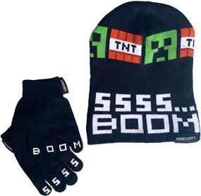 img 4 attached to 🧥 Warm Up with the Minecraft Boys Roll Down Beanie Hat and Gloves Winter Set