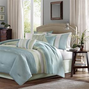 img 4 attached to 🛏️ Madison Park Amherst Faux Silk Comforter Set with Casual Contemporary Design - All Season Down Alternative Bedding, Matching Shams, Bedskirt, Decorative Pillows - Queen Size (90"x90"), Green Color - 7 Piece Set (MP10-846)