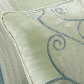 img 2 attached to 🛏️ Madison Park Amherst Faux Silk Comforter Set with Casual Contemporary Design - All Season Down Alternative Bedding, Matching Shams, Bedskirt, Decorative Pillows - Queen Size (90"x90"), Green Color - 7 Piece Set (MP10-846)