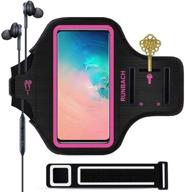 🏻 stay active with the galaxy s20+/s10+/s9+/s8+ armband by runbach - sweatproof sportband bag with fingerprint touch, key holder, and card slot (pink) logo