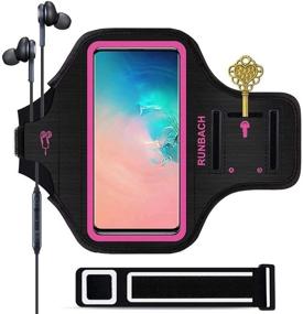 img 4 attached to 🏻 Stay Active with the Galaxy S20+/S10+/S9+/S8+ Armband by RUNBACH - Sweatproof Sportband Bag with Fingerprint Touch, Key Holder, and Card Slot (Pink)