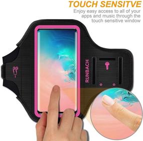 img 2 attached to 🏻 Stay Active with the Galaxy S20+/S10+/S9+/S8+ Armband by RUNBACH - Sweatproof Sportband Bag with Fingerprint Touch, Key Holder, and Card Slot (Pink)