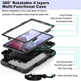 img 1 attached to Samsung Galaxy Tab A7 Lite Case 8.7 inch 2021 (SM-T220 SM-T225), Ambison Full Body Case with Tempered Glass Screen Protector, 360° Rotatable Kickstand/Hand Strap, Shoulder Strap - Black