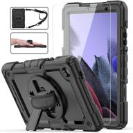 samsung galaxy tab a7 lite case 8.7 inch 2021 (sm-t220 sm-t225), ambison full body case with tempered glass screen protector, 360° rotatable kickstand/hand strap, shoulder strap - black logo