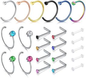 img 4 attached to 💎 Zolure 20G Surgical Stainless Steel Nose Rings - Stylish Hoop and Stud Designs for Nostril Piercing