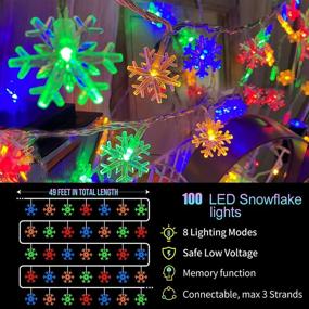 img 2 attached to 🎄 Multicolor 100 LED Christmas Snowflake Lights: Waterproof Xmas Decorations for Indoor Use - 32ft Fairy String Lights with 8 Modes