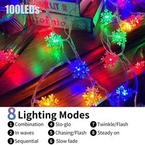 img 3 attached to 🎄 Multicolor 100 LED Christmas Snowflake Lights: Waterproof Xmas Decorations for Indoor Use - 32ft Fairy String Lights with 8 Modes