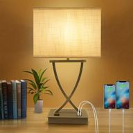 💡 oyedis 3-way dimmable touch control table lamp with usb charging port and ac outlet - white linen shade bedside lamp for bedroom, living room, office, and hotel - bulb included логотип