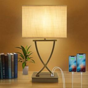 img 4 attached to 💡 Oyedis 3-Way Dimmable Touch Control Table Lamp with USB Charging Port and AC Outlet - White Linen Shade Bedside Lamp for Bedroom, Living Room, Office, and Hotel - Bulb Included