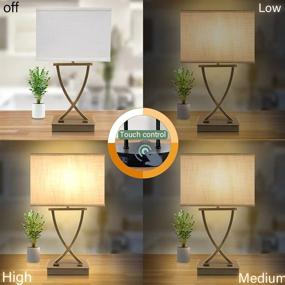 img 2 attached to 💡 Oyedis 3-Way Dimmable Touch Control Table Lamp with USB Charging Port and AC Outlet - White Linen Shade Bedside Lamp for Bedroom, Living Room, Office, and Hotel - Bulb Included