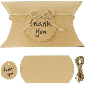 img 4 attached to 🎁 100pcs Kraft Pillow Box 5x3.5 Inch Candy Favor Paper Box for Wedding Party, Jewelry Packaging Box with 100pcs Tags and Jute Twines by IngTall