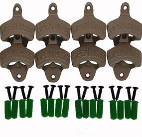 img 4 attached to 🍻 Dsmile Vintage Cast Iron Wall Mount Bottle Opener Set of 8 - Open Here Replicas for Effortless Opening