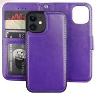 бокасал совместим с чехлом-бумажником для iphone 12 mini с карманом для карт из pu-кожи, магнитным съемным подставкой, защитой от ударов, съемным ремешком на запястье и съемной крышкой-откидкой (фиолетовый). логотип
