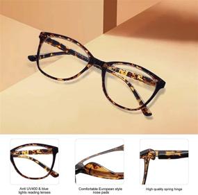 img 2 attached to 👓 AMOMOMA Blue Light Blocking Cat Eye Reading Glasses for Women - Lightweight Eyeglasses Frames with Spring Hinge (AM6001)