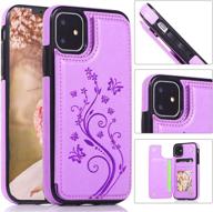 🦋 crosspace wallet case for iphone 11 pro [5.8 inch, 2019 release] - card holder, embossed butterfly flower design, premium pu leather flip cover (purple) logo