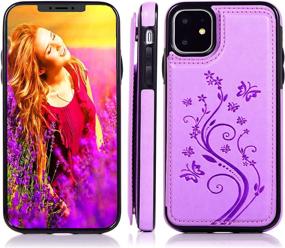 img 2 attached to 🦋 Crosspace Wallet Case for iPhone 11 Pro [5.8 inch, 2019 Release] - Card Holder, Embossed Butterfly Flower Design, Premium PU Leather Flip Cover (Purple)