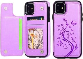 img 3 attached to 🦋 Crosspace Wallet Case for iPhone 11 Pro [5.8 inch, 2019 Release] - Card Holder, Embossed Butterfly Flower Design, Premium PU Leather Flip Cover (Purple)