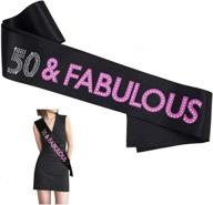 🎉 50 and fabulous birthday sash: stylish black satin sash with white and pink lettering for women and men, perfect party supplies, decorations, and gag gift - 1 pc логотип