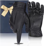 sheepskin leather driving gloves with fingers touchscreen compatibility logo