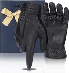 img 4 attached to Sheepskin Leather Driving Gloves with Fingers Touchscreen Compatibility