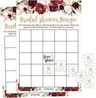 25 pink flower bingo game cards for bridal shower, bachelorette party, and wedding! bulk blank squares for personalized fun, perfect bride and couple gift. includes 25 wedding ring bingo chip markers! логотип