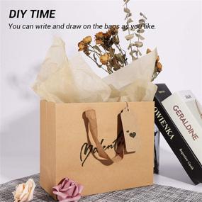 img 1 attached to 🎁 EUSOAR 3in1 Kraft Paper Bags, Tags & Tissue Paper Combo - 8.6x3.9x7.1", 25 Kraft Bags, 100 Tissue Paper, 100 Kraft Tags - Handmade Kraft Paper Packaging Favor