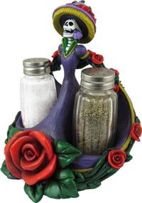 img 3 attached to World of Wonders Catrina Figurine: Day of the Dead Spice Holder and Sugar Skulls Salt and Pepper Shakers - 6 inch