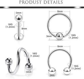 img 2 attached to 💎 Hoeudjo 24PCS 16G Spiral Barbell Surgical Steel Twist Cartilage Helix Tragus Earring Lip Eyebrow Labret Hoop Rings Piercing Jewelry: Stylish and Versatile Collection for Women and Men