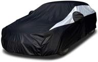 🚗 jet black lightweight car cover for camry, mustang, accord, and more - 200 inches waterproof cover with 7ft cable and lock, driver-side zippered opening. logo