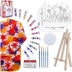 img 4 attached to 🎨 Premium Girls' Art Set: 28-Piece Acrylic Painting Kit with Bag, 12 Washable Paints, Scratch-Free Easel, Canvases, Brushes, Palette