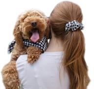 medium-sized black and white gingham fall dog bandana set with matching hair scrunchie логотип